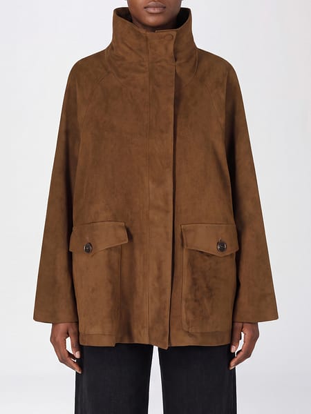 Alysi Relaxed Fit Faux Suede Jacket with Funnel Neck