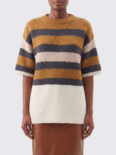 Alysi Striped Mohair Crewneck Jumper with Short Sleeves
