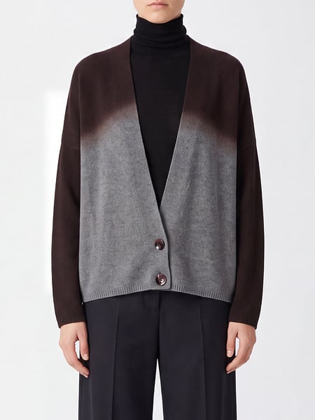 Alysi Relaxed Fit Wool Blend Cardigan with Abstract Motif and V-Neck