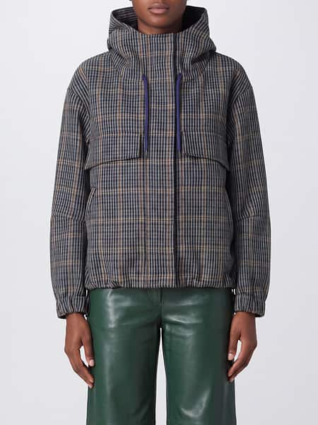 Tela Short Tartan Wool Blend Windbreaker Jacket with Hood