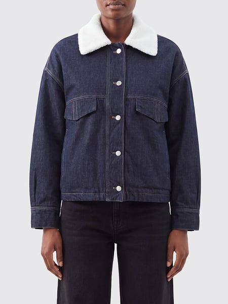 Tela Black Cotton Denim Jacket with Fur Collar