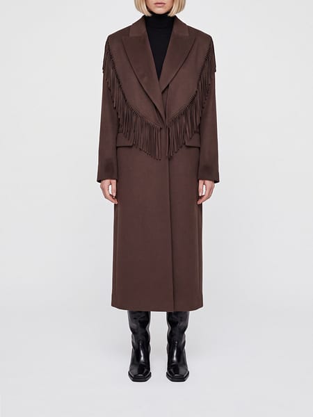 Federica Tosi Long Single-Breasted Wool and Cashmere Coat with Fringes