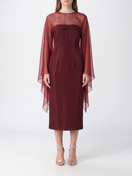 Langärmeliges Midi-Abendkleid Alberta Ferretti aus Crêpe mit Rundhalsausschnitt