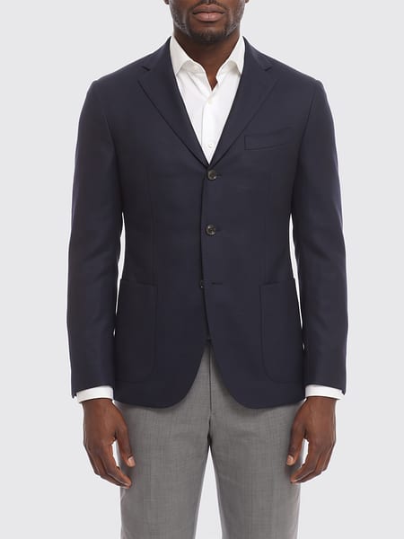 Klassischer einreihiger Boglioli-Blazer aus reiner Schurwolle mit aufgesetzten Taschen