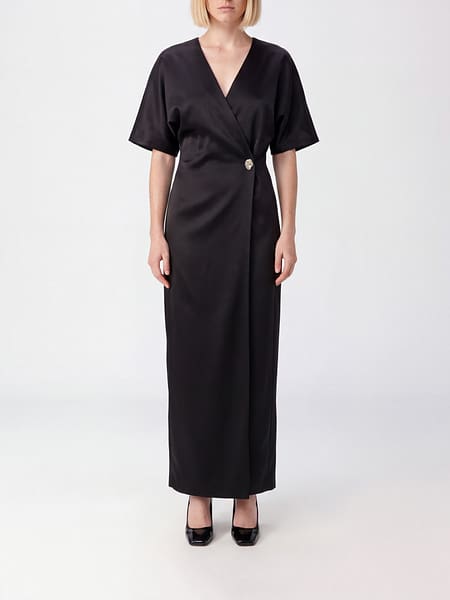 RAQUEL DINIZ 长款缎面裹身连衣裙，配有和服袖和V领
