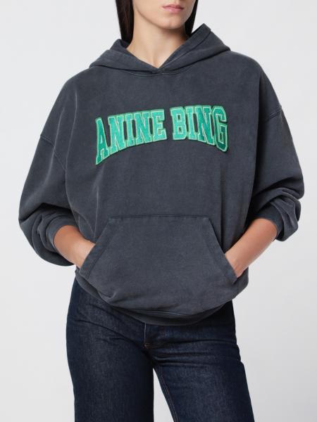 Anine Bing Baumwoll-Hoodie mit Kontrastlogo und Relaxed Fit