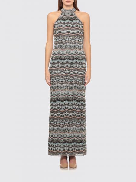 Missoni Zig-Zag Pattern Lurex Slim Fit Long Dress with Halter Neck