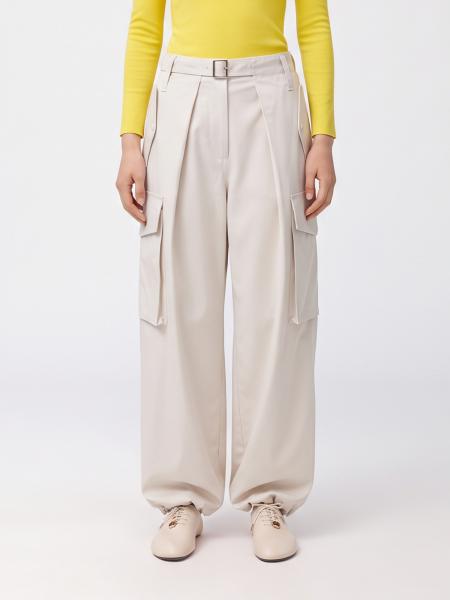 Pantaloni cargo Loewe a gamba larga in cotone e seta con vita alta e pince