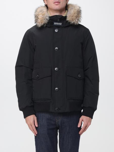 Woolrich Short Puffer Jacket with Shearling-Trimmed Hood and Patch Pockets