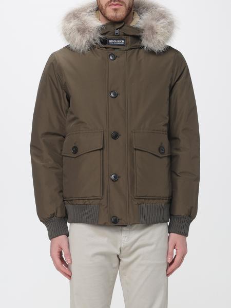 Woolrich Short Puffer Jacket with Shearling-Trimmed Hood and Patch Pockets