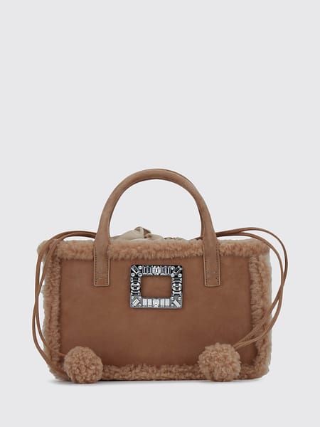 Pochette Viv' Skate Roger Vivier in shearling e camoscio con cristalli
