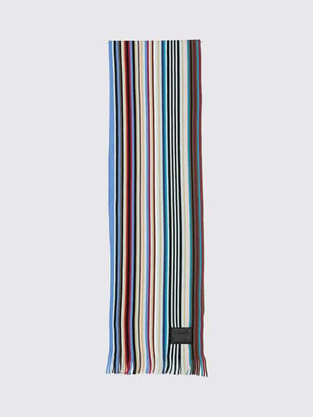 Multicolor Stripe Merino Wool Scarf Paul Smith with Applied Logo