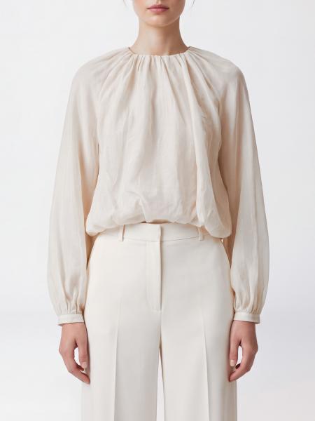 Eleh Long-Sleeved Satin Crew Neck Blouse
