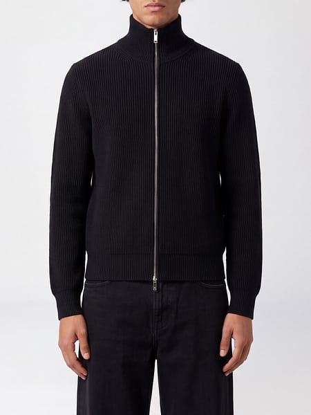 Turtleneck Cardigan Roberto Collina in Wool with Zip Closure and Patches