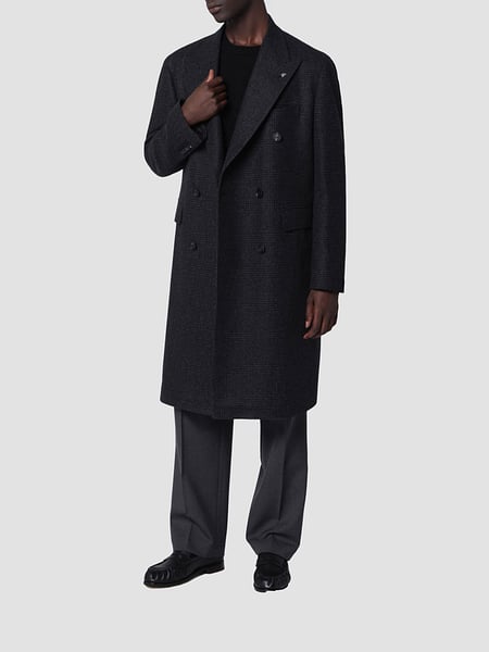 Tagliatore Knee-Length Double-Breasted Coat in Pure Virgin Wool with Lapels