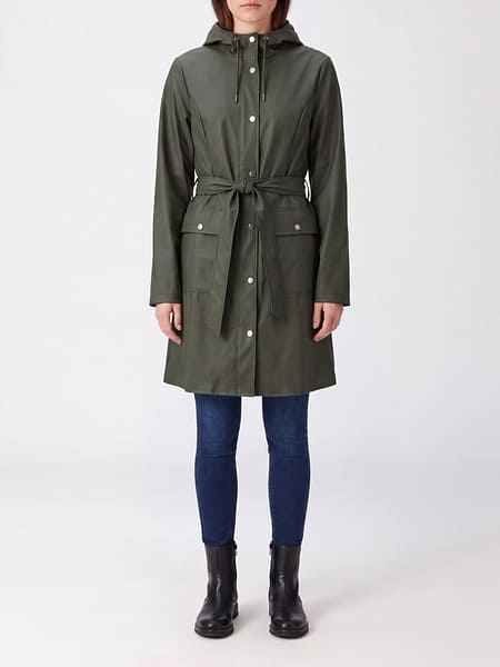 Waterproof Hooded Rains Trench Coat with a Tie-Belt Waist