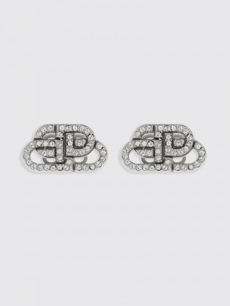 Balenciaga Rhinestone Monogram Brass Stud Earrings