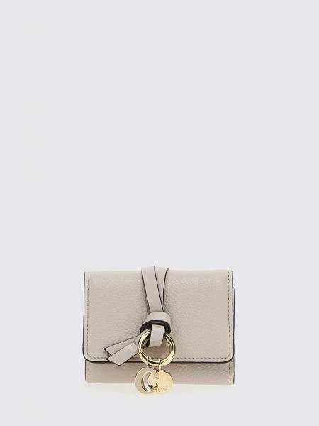 CHLOÉ スモール グレーカーフスキンレザー チャーム付き三つ折りウォレット