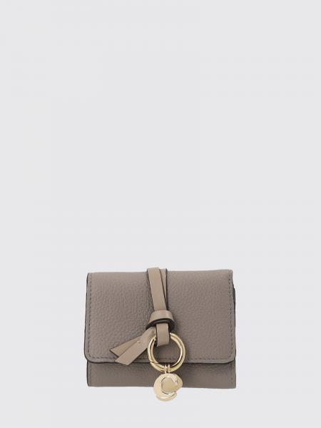 CHLOÉ 灰色小牛皮三折小钱包配挂饰