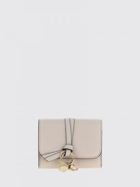 CHLOÉ ブラックカーフスキンレザー ロゴチャーム付き三つ折りウォレット