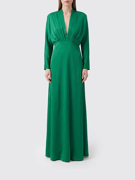 Long V-Neck Slim Fit Silk Sheath Dress Forte Forte