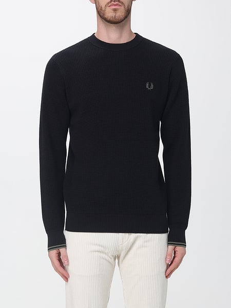 Crew Neck Cotton Jumper Fred Perry with Contrasting Embroidered Logo