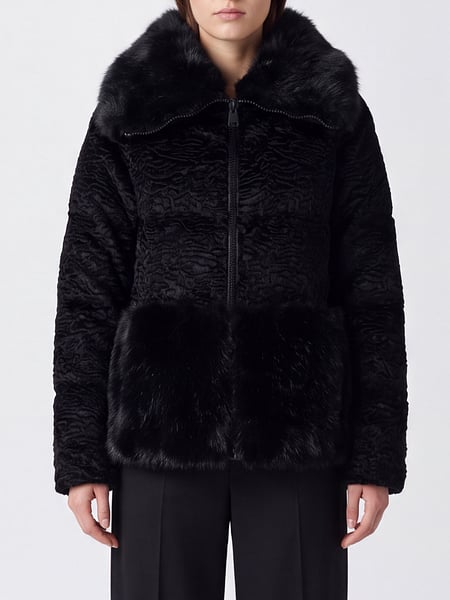 Herno Faux Fur Short Jacket with Classic Collar and Zip Closure