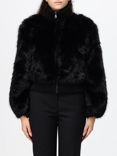 Kurze Canadian Kunstpelzjacke mit Stehkragen und Reißverschluss