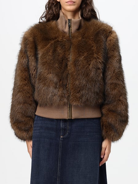 Kurze Canadian Kunstpelzjacke mit Stehkragen und Reißverschluss