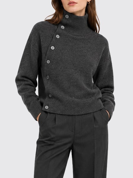 Wool and Cashmere Blend Turtleneck Jumper Seventy with Side Button Closure