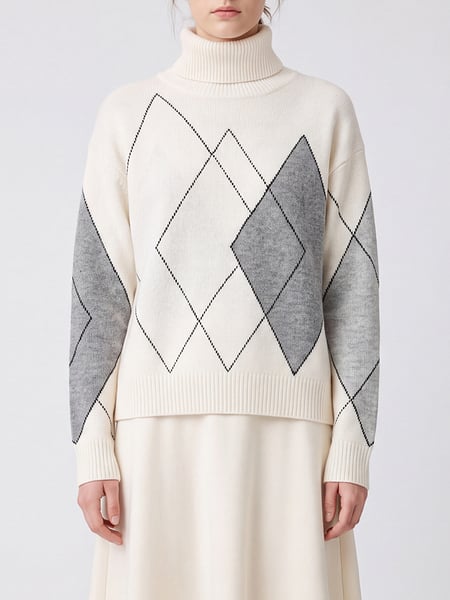 Argyle Wool and Cashmere Turtleneck Jumper Seventy with Dropped Shoulders