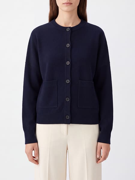 Crewneck Wool Blend Cardigan Seventy with Front Button Closure