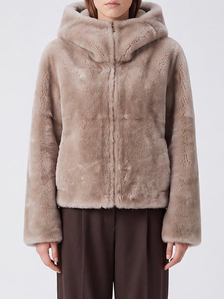 Blancha Short Hooded Fur Jacket with Zip Closure and Slash Pockets