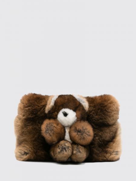 Anita Bilardi Teddy Bear Print Faux Fur Clutch with Removable Handle