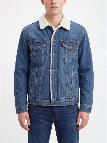 Levi's 牛仔衬衫夹克，配毛领和贴袋