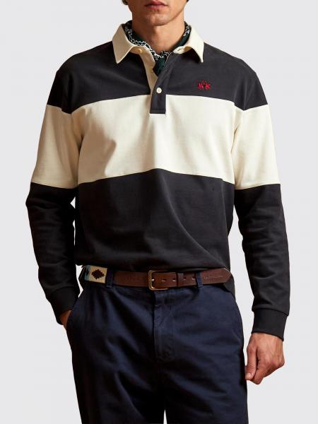 Langärmeliges Baumwoll-Poloshirt von La Martina mit zweifarbigem abstraktem Print