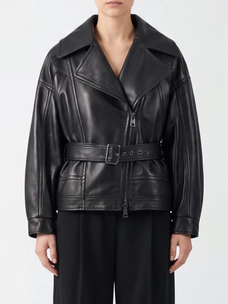 Cropped Faux Leather Biker Jacket Blancha with Asymmetrical Zip and Belt