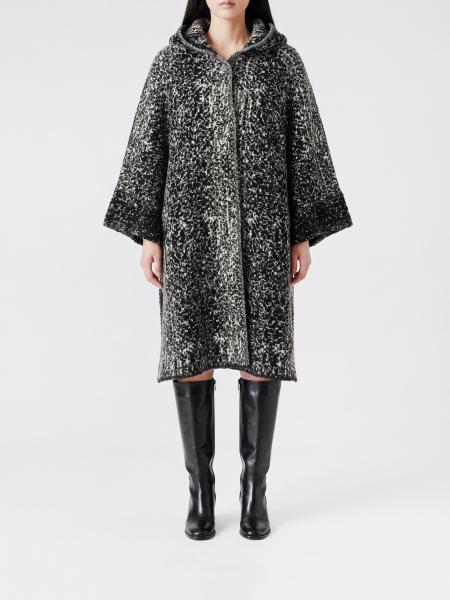 Long Hooded Cape Nude in Abstract Patterned Wool Blend