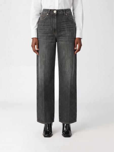 High-Waisted Wide-Leg Jeans Peserico in Cotton Denim with a Five-Pocket Style