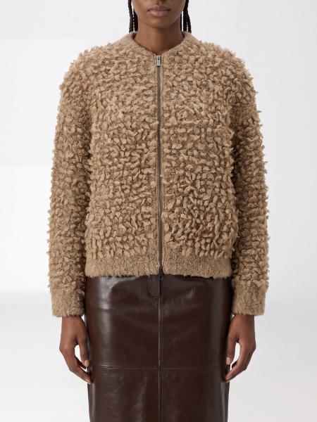 Zip-Up Crew Neck Cardigan Peserico in Alpaca Wool Blend with Dropped Shoulders