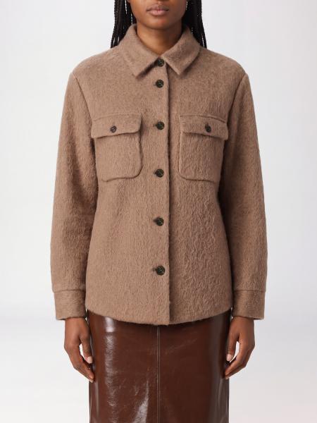Virgin Wool Blend Shirt Jacket Peserico with Patch Pockets and a Curved Hem