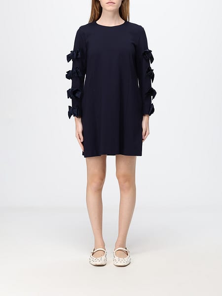 Flared Crêpe Mini Dress Meimeij with All-Over Embroidered Bows