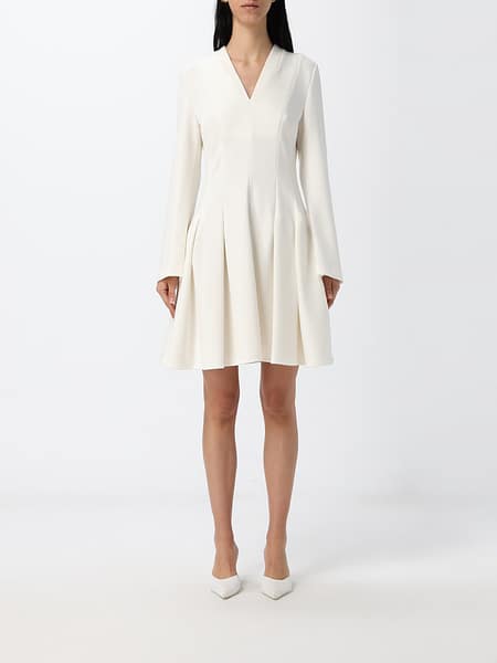 V-Neck Flared Mini Dress Meimeij in Crêpe with Long Sleeves
