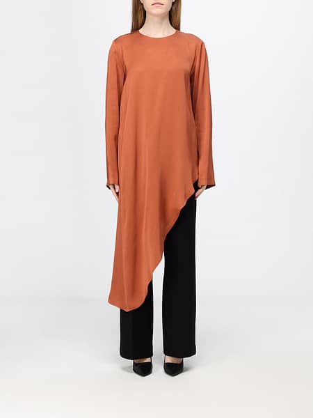 Asymmetrical Rayon Blouse Meimeij with Long Sleeves and a Round Neck