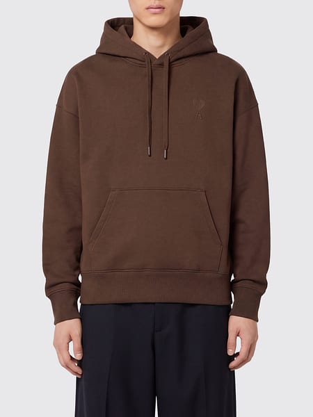 Ami Paris Cotton Blend Hoodie with Kangaroo Pocket