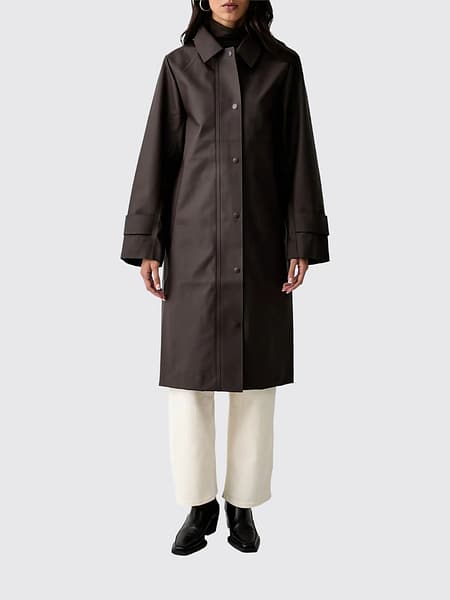 Rains Nara Knee-Length Waterproof Coat with Hood and Concealed Buttons