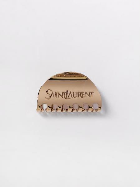 ヘアアクセサリー Saint Laurent HAIR ACCESSORIES (820845Y1500) Saint Laurent Small Logo Hair Clip In Gold | Editorialist