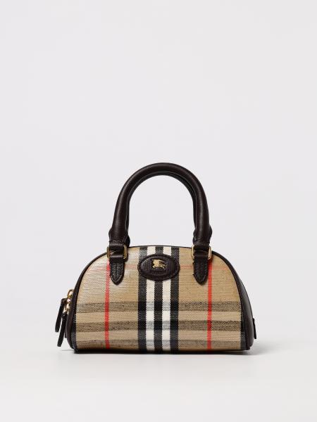 Borsa Highlands Mini Bowling Burberry in cotone spalmato e pelle