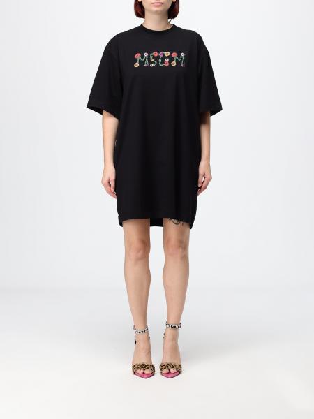 Mini abito T-shirt MSGM in cotone con logo a contrasto e spalle scese