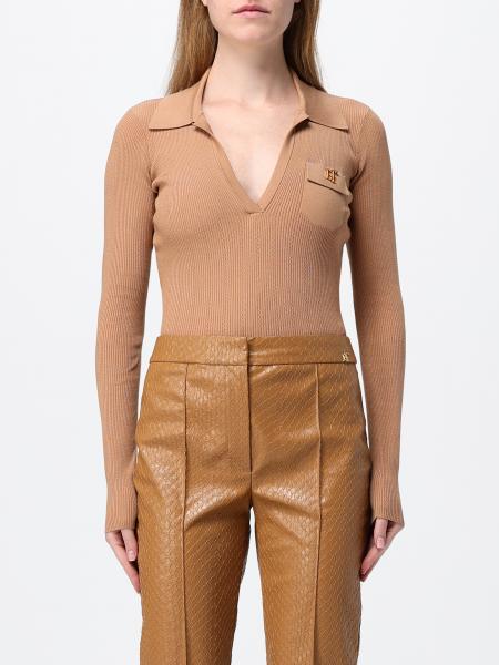 Slim Fit Long-Sleeved V-Neck Bodysuit Elisabetta Franchi with Ruffles